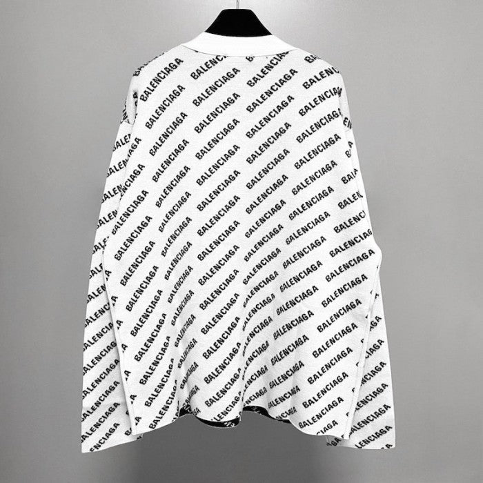 Balenciaga Mini Allover Logo Cardigan in White