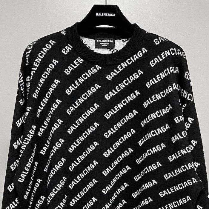 Balenciaga Mini Allover Logo Sweater in Black