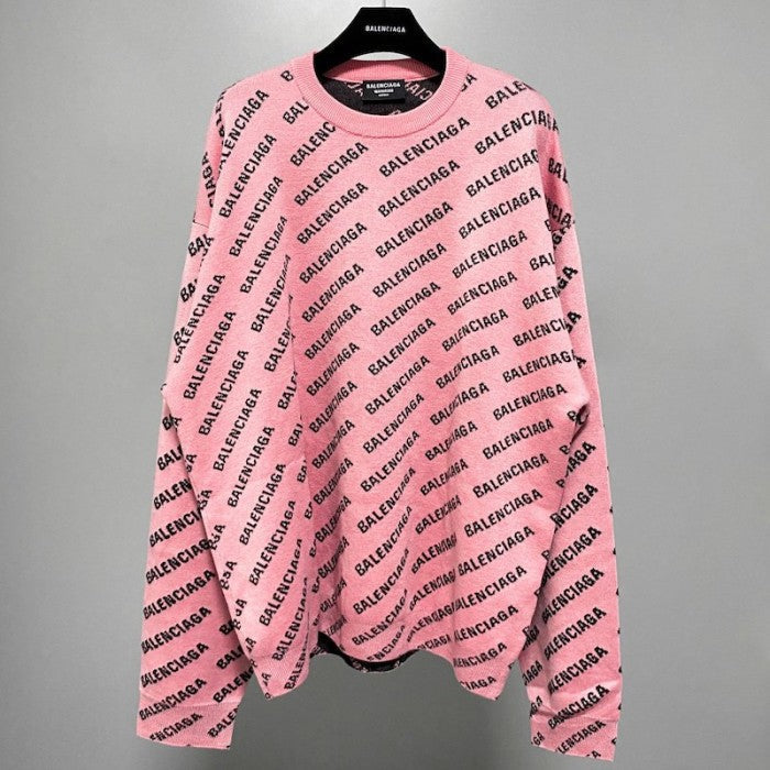 Balenciaga Mini Allover Logo Sweater in Pink