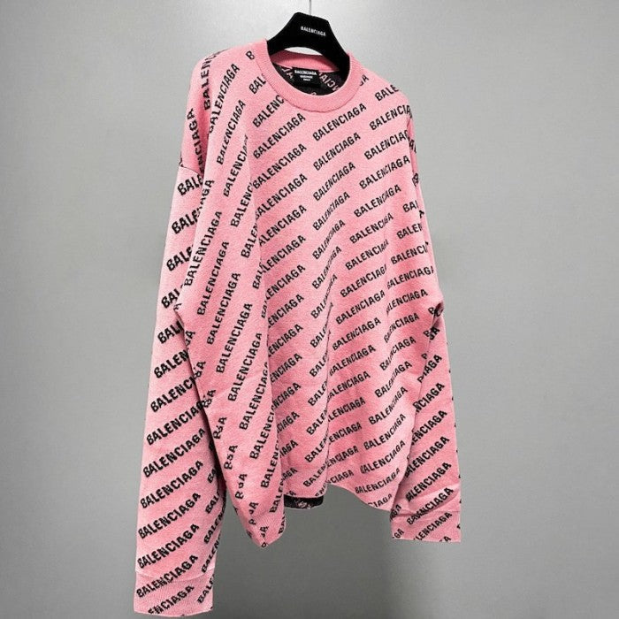 Balenciaga Mini Allover Logo Sweater in Pink