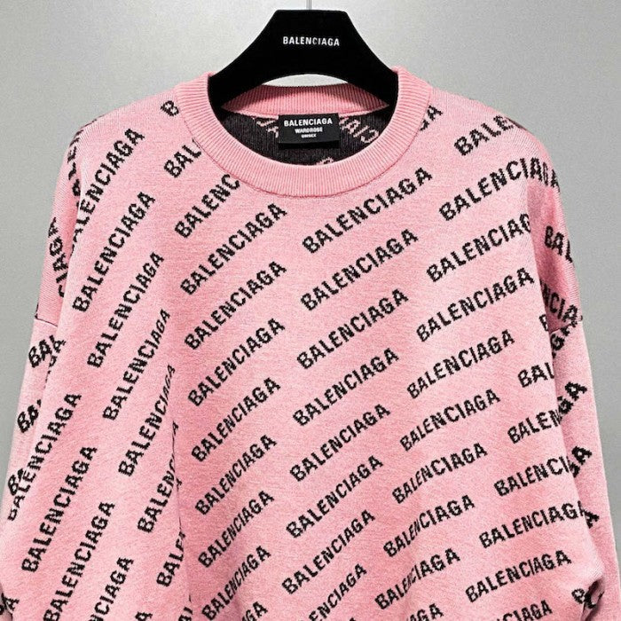 Balenciaga Mini Allover Logo Sweater in Pink