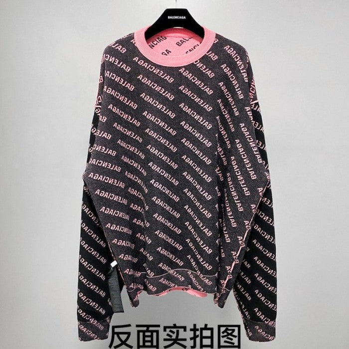 Balenciaga Mini Allover Logo Sweater in Pink