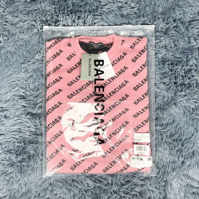 Balenciaga Mini Allover Logo Sweater in Pink