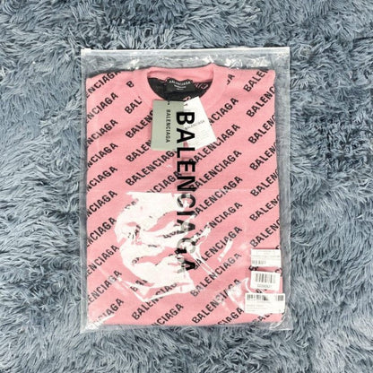 Balenciaga Mini Allover Logo Sweater in Pink