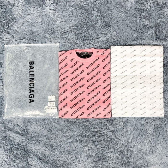 Balenciaga Mini Allover Logo Sweater in Pink