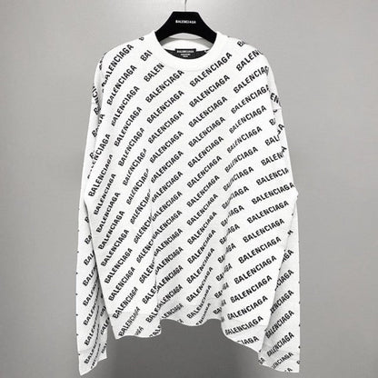 Balenciaga Mini Allover Logo Sweater in White