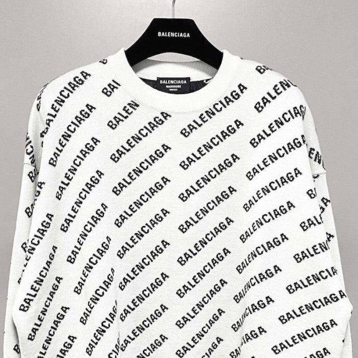 Balenciaga Mini Allover Logo Sweater in White