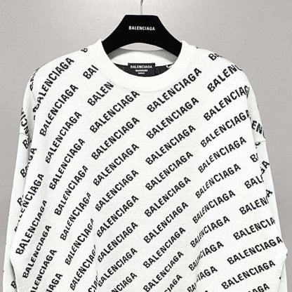 Balenciaga Mini Allover Logo Sweater in White