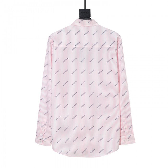 Balencaiga Allover Balenciaga logos Cotton Shirt Pink