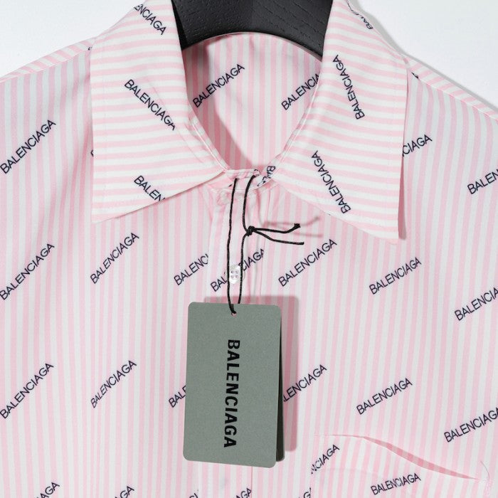 Balencaiga Allover Balenciaga logos Cotton Shirt Pink