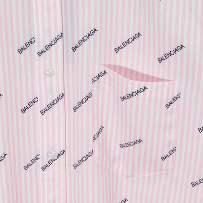 Balencaiga Allover Balenciaga logos Cotton Shirt Pink