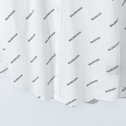 Balencaiga Allover Balenciaga logos Cotton Shirt White