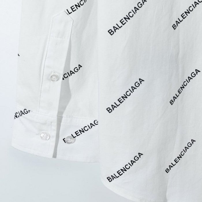 Balencaiga Allover Balenciaga logos Cotton Shirt White