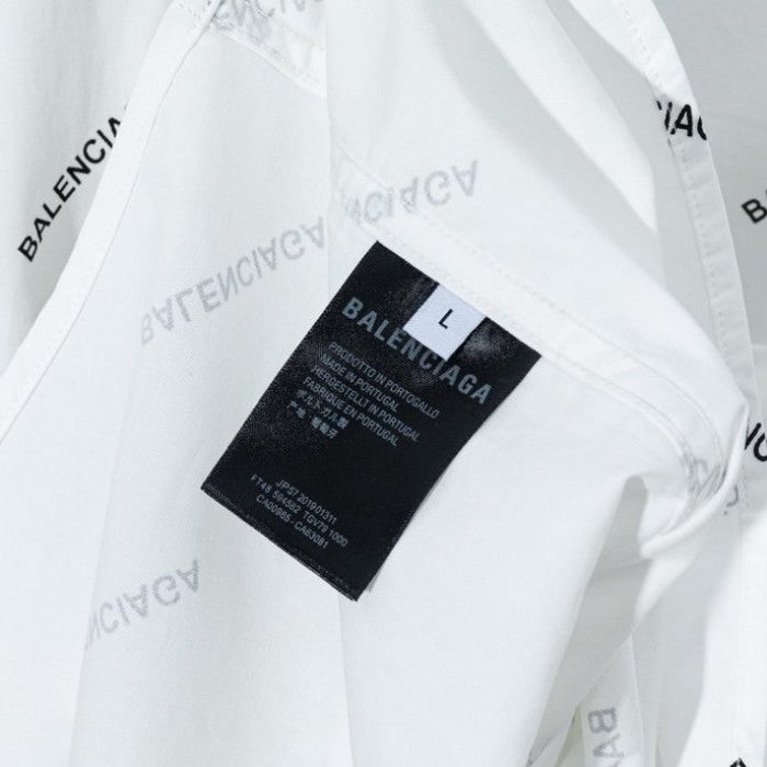 Balencaiga Allover Balenciaga logos Cotton Shirt White