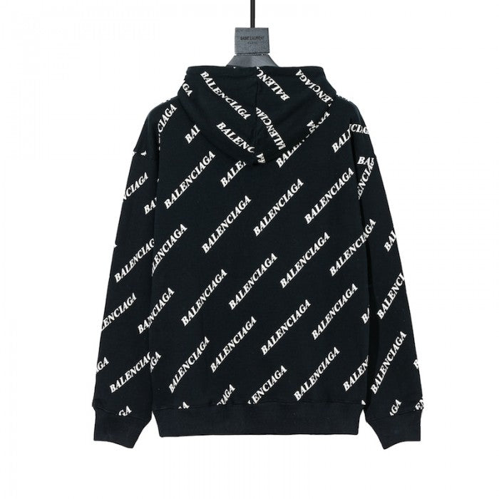 Balencaiga Allover Balenciaga logos Hoodie Black