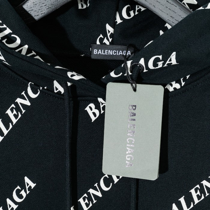 Balencaiga Allover Balenciaga logos Hoodie Black