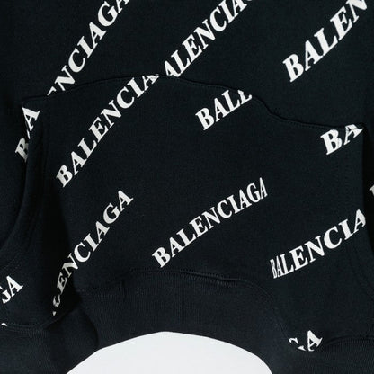 Balencaiga Allover Balenciaga logos Hoodie Black