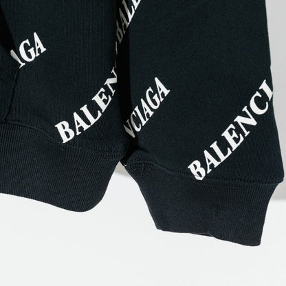 Balencaiga Allover Balenciaga logos Hoodie Black