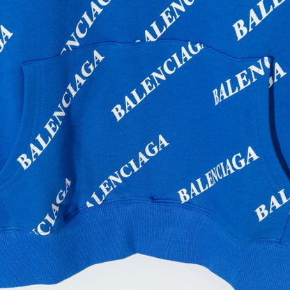 Balencaiga Allover Balenciaga logos Hoodie Blue