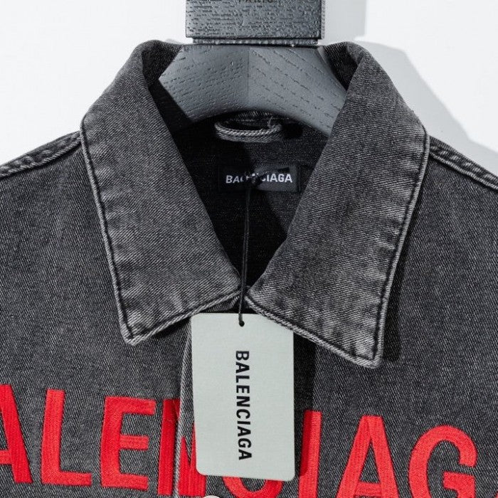 Balencaiga Chest Logo Denim Jacket Black