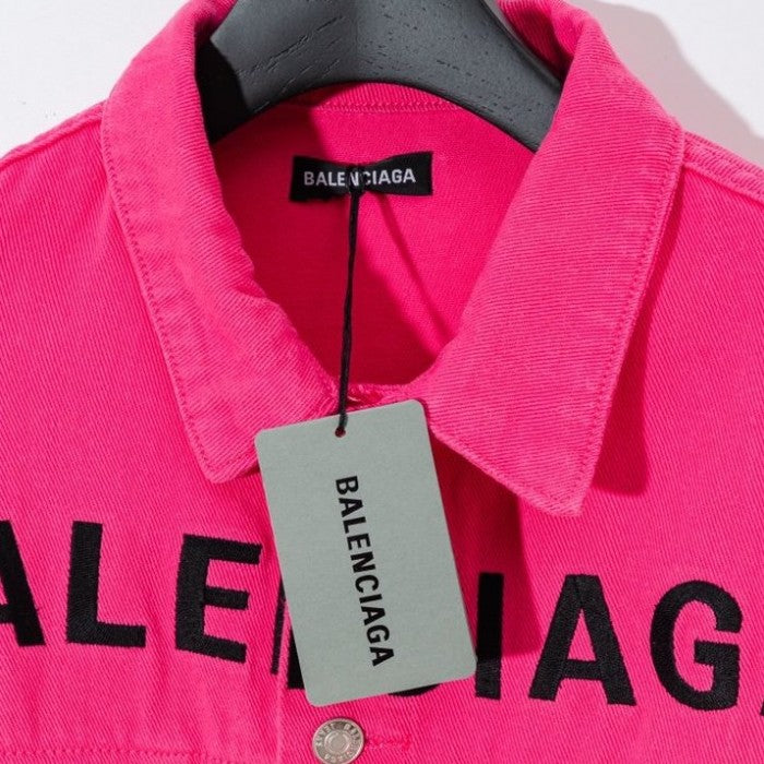 Balencaiga Chest Logo Denim Jacket Fluo Pink