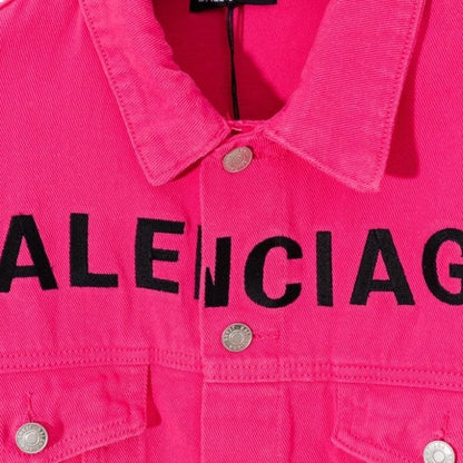 Balencaiga Chest Logo Denim Jacket Fluo Pink