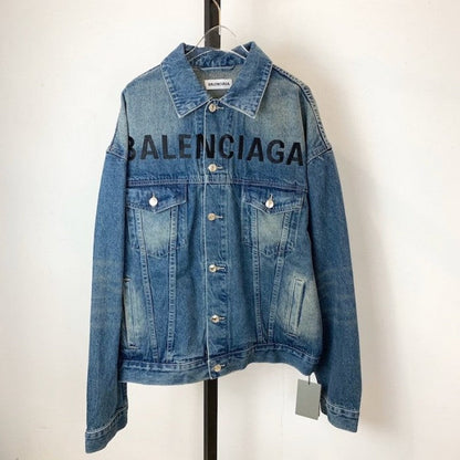 Balencaiga Chest Logo Denim Jacket Blue