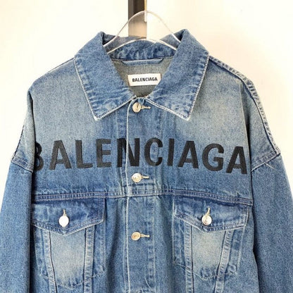 Balencaiga Chest Logo Denim Jacket Blue