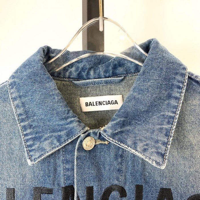 Balencaiga Chest Logo Denim Jacket Blue