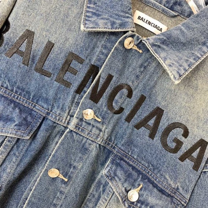 Balencaiga Chest Logo Denim Jacket Blue