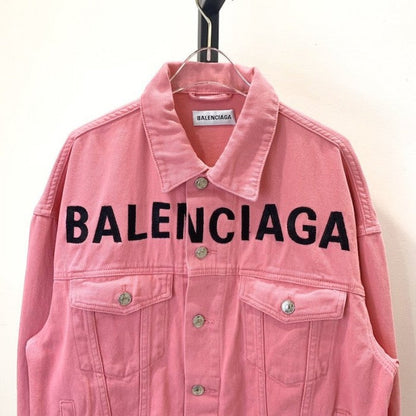 Balencaiga Chest Logo Denim Jacket Pink