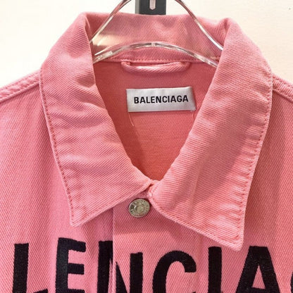 Balencaiga Chest Logo Denim Jacket Pink