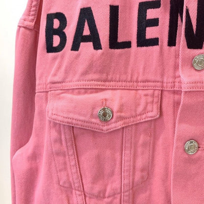 Balencaiga Chest Logo Denim Jacket Pink