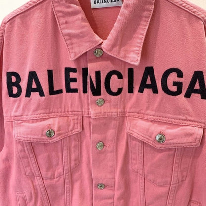 Balencaiga Chest Logo Denim Jacket Pink