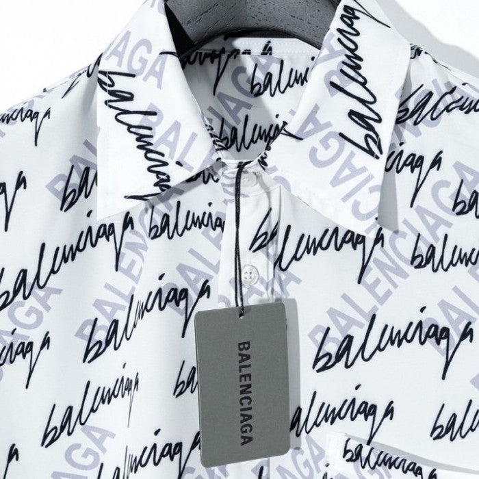 Balencaiga Signature Logo Cotton Shirt White