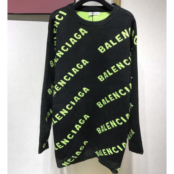 Balenciaga Allover Logo Crewneck Sweater Black / Green