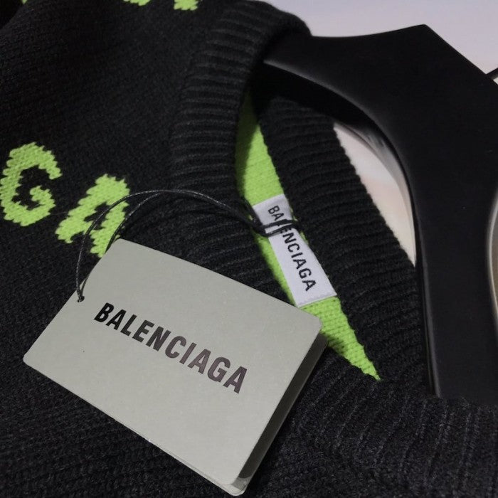 Balenciaga Allover Logo Crewneck Sweater Black / Green