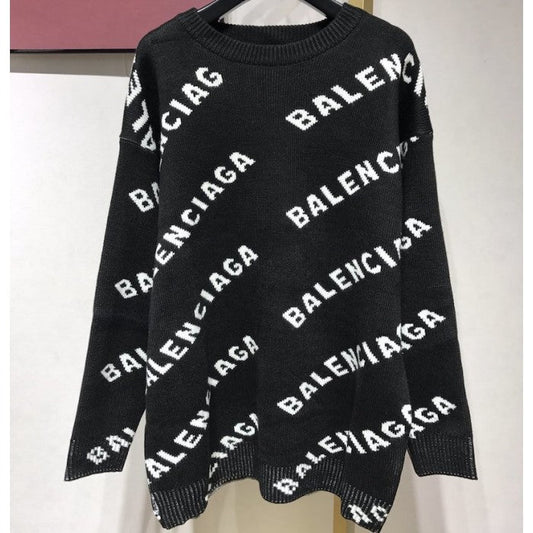 Balenciaga Allover Logo Crewneck Sweater Black / White