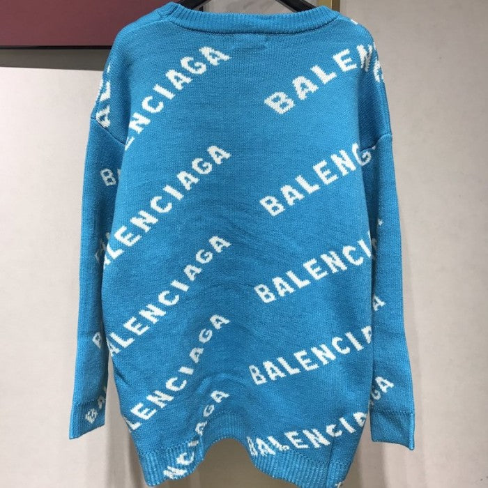 Balenciaga Allover Logo Crewneck Sweater Blue