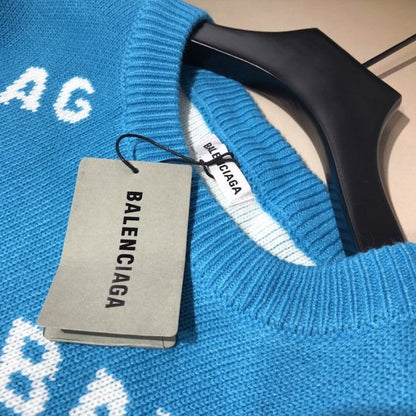 Balenciaga Allover Logo Crewneck Sweater Blue