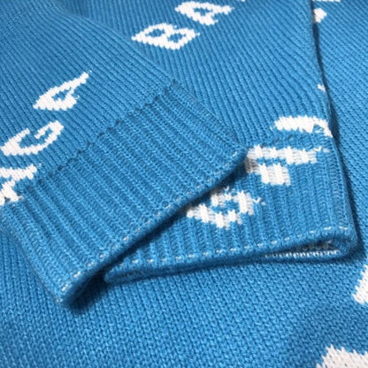 Balenciaga Allover Logo Crewneck Sweater Blue