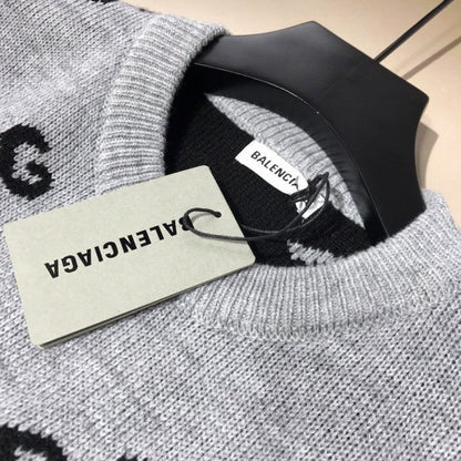 Balenciaga Allover Logo Crewneck Sweater Grey