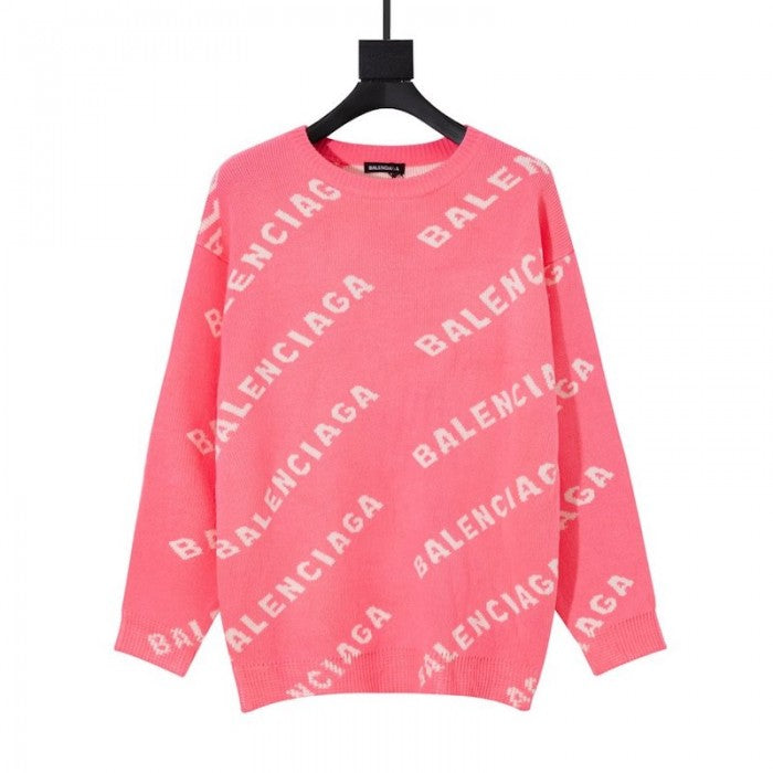 Balenciaga Allover Logo Crewneck Sweater Pink