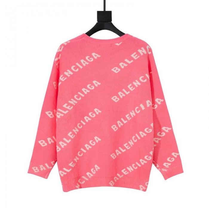 Balenciaga Allover Logo Crewneck Sweater Pink