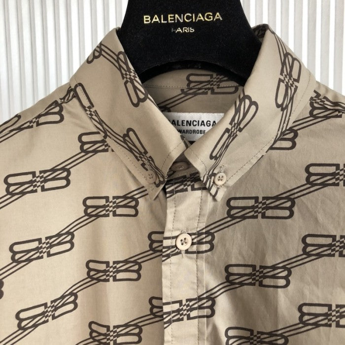 Balenciaga Men's Bb Monogram Short Sleeve Shirt Large Fit in Beige