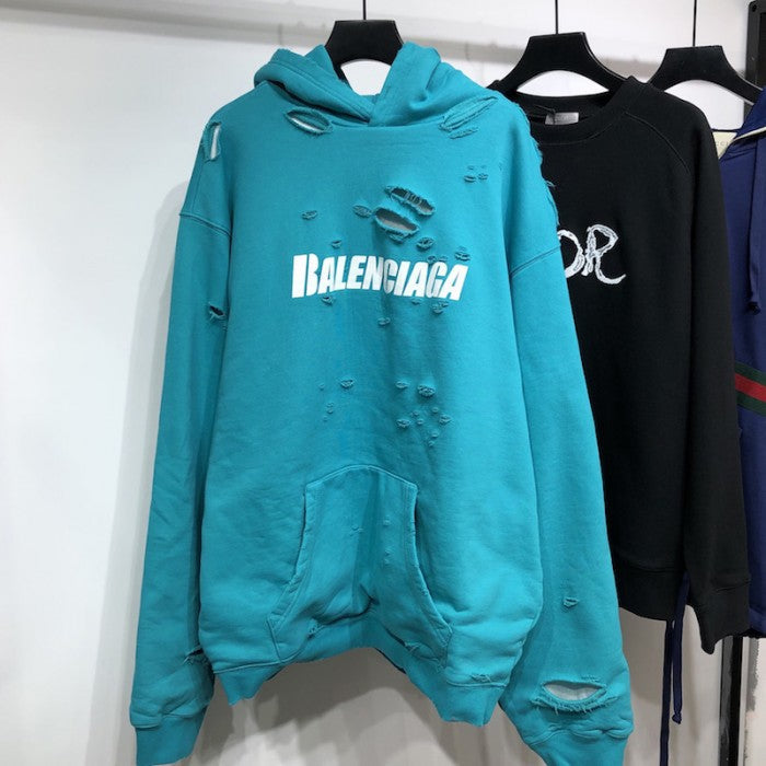 Balenciaga Caps Destroyed Hoodies Blue