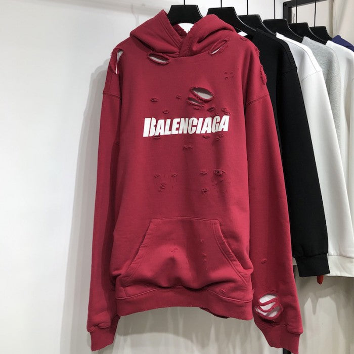 Balenciaga Caps Destroyed Hoodies Red