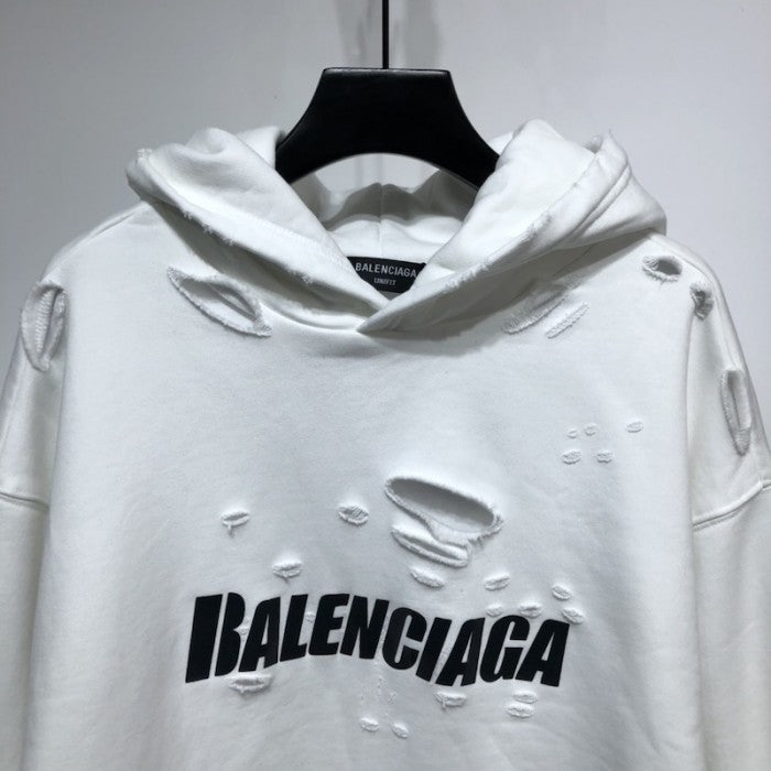 Balenciaga Caps Destroyed Hoodies White