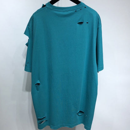 Balenciaga Caps Destroyed Flatground T-shirt Turquoise Blue