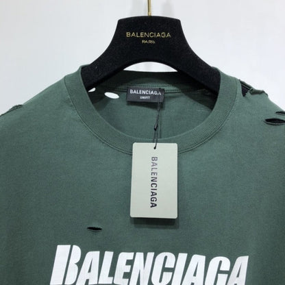 Balenciaga Caps Destroyed Flatground T-shirt Green